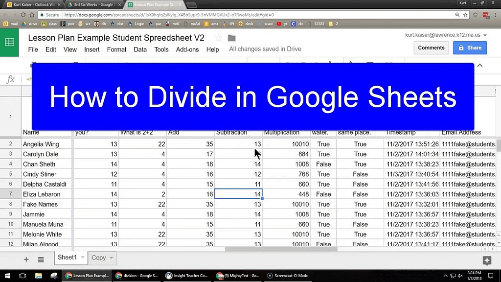 Divide in Google Sheets 