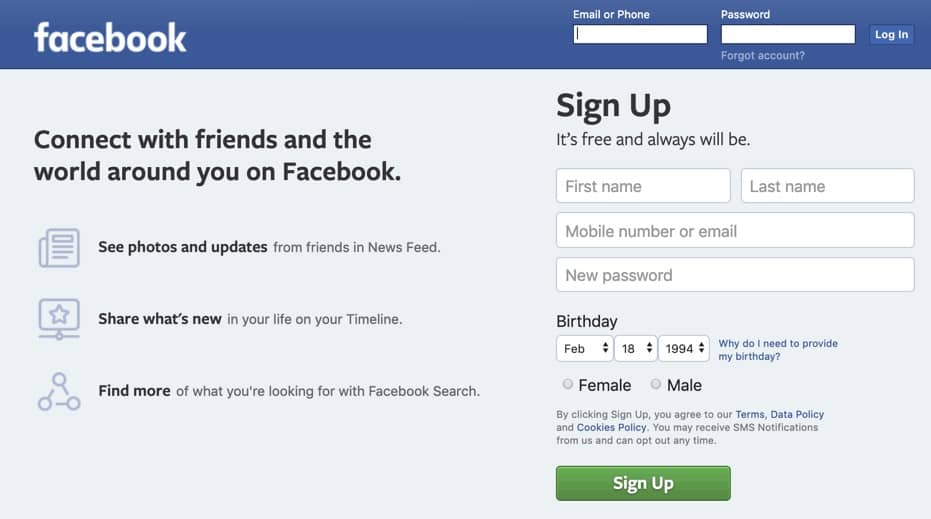 Create New Facebook Account